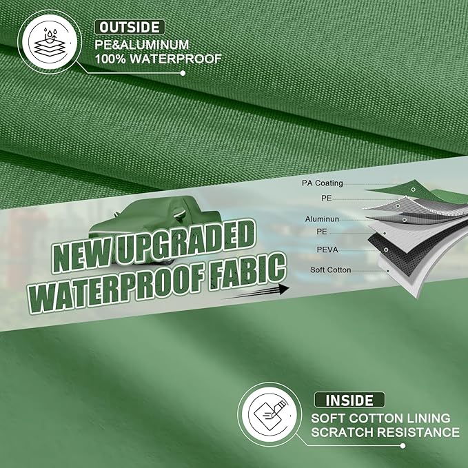 BOSSTONE Car Cover Custom Fit for Nissan Frontier (1998-2020) King/Crew Cab Short Bed Waterproof All Weather for Automobiles Full Exterior Cover Rain Sun Snow Protector with Door Zipper (Green)