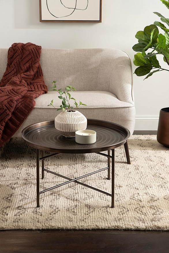 Kate and Laurel Mahdavi Modern Round Outdoor Coffee Table; 25 x 25 x 16; Bronze; Transitional Patio Coffee Table with Textured Top for Outdoor Furniture Decor
