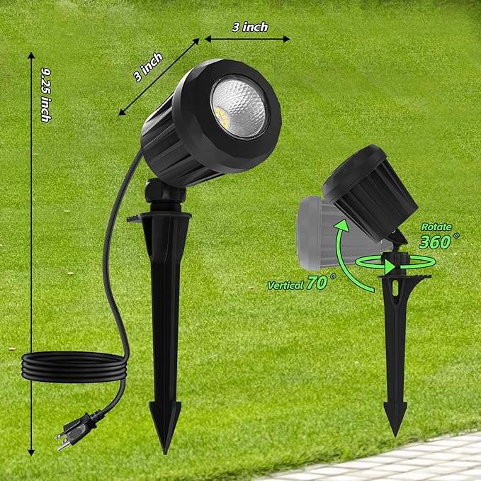 Spotlight Outdoor – 120V Plug-In, 6500K Cool White LED Landscape Lighting with RGB Purple 4 Color Lenses for Yard, Garden, Lawn & Tree Decor on Holidays&Everyday, IP67 Waterproof (2 Pack,Black)
