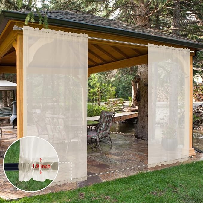 SpaceDresser Waterproof Outdoor Sheer Curtains for Patio - 2 Panels Rod Pocket Indoor Voile Sheer Curtain for Living Room,52W x 84L inch, Ivory