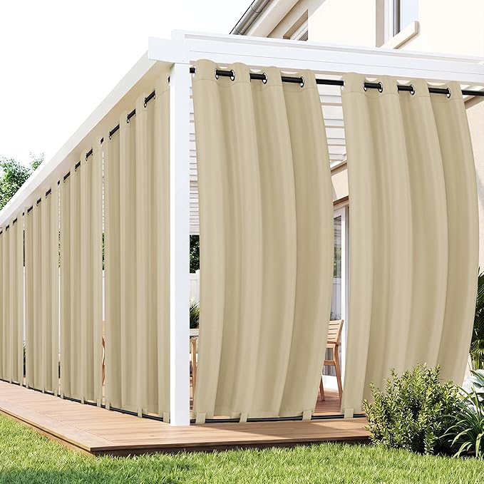 Outdoor Curtains for Patio Waterproof 6 Panels - Windproof, Privacy, Weatherproof Outside Drapes for Gazebo Pergola Porch, Grommet Top and Tab Bottom, 54x108 Inch, Cream