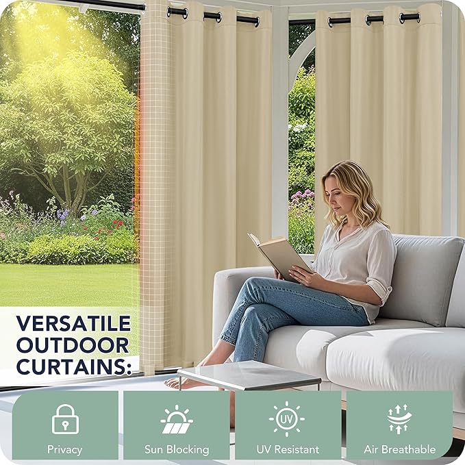 Gazebo Curtains Outdoor Waterproof 6 Panels - Windproof, Privacy, Weatherproof Outside Drapes for Patio Pergola Porch, Grommet Top and Tab Bottom Drape, 110x84 Inch, Cream