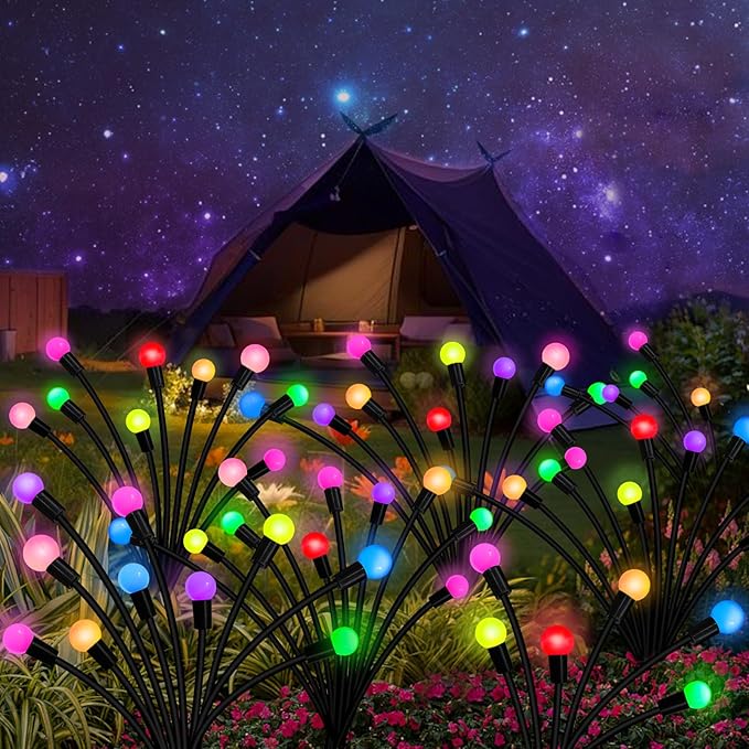 Solar Garden Lights Outdoor, 2 Pack 20 LED Solar Firefly Lights Waterproof, Sway by Wind, Swaying Light for Yard Patio Backyard Garden Planter Flower Bed Pathway Outdoor Decoration (Multicolor)