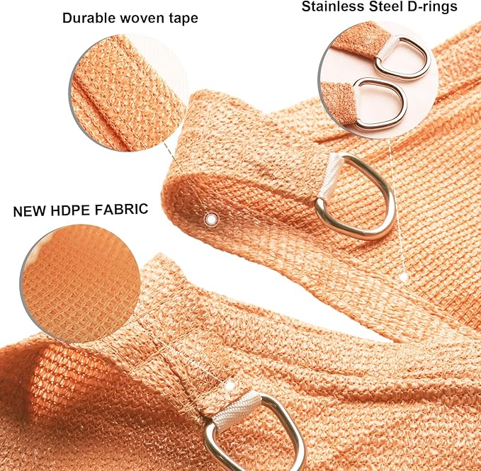 SUNLAX Sun Shade Sail 15' x 15' Peach Fuzz Rectangle Canopy Sail Shade Cover UV Block Permeable Sunshade Outdoor for Patio Backyard Deck Pergola (We Make Custom Size)