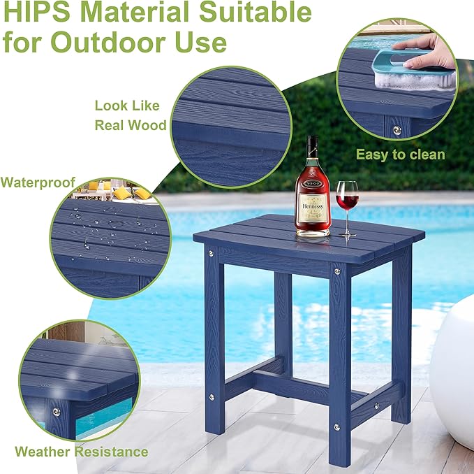 Y&M Outdoor Side Table, HIPS Adirondack Small Single Table, Waterproof Square Outside Table, Balcony Modern End Tables for Patio, Pool, Beach, Porch, Deck, Indoor or Outdoor Use, Navy Blue