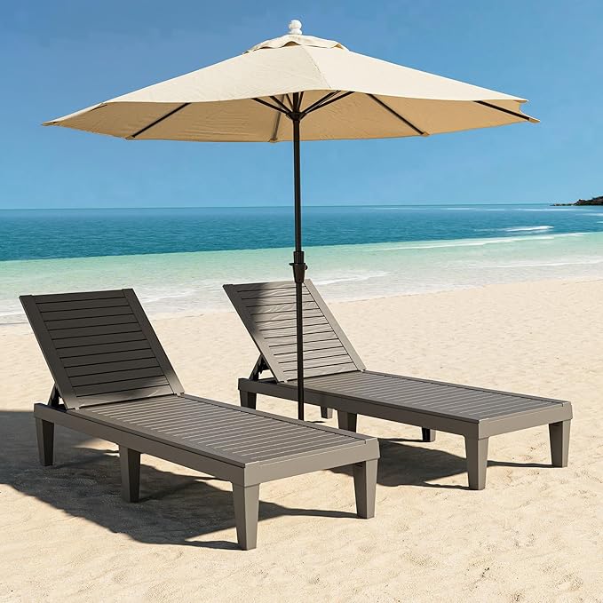 Outdoor Chaise Lounge Set of 2,Lightweight Patio Chairs,Waterproof Sun Loungers Chair Outdoor,5-Positions Adjustable Pool Lounge Chair for Garden Beach Patio Poolside Lawn and Deck,Striped Grey