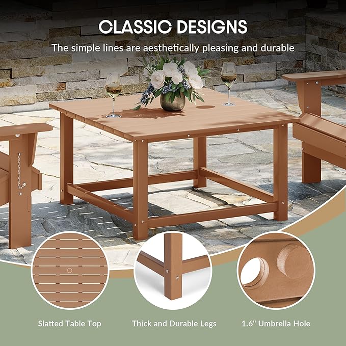 WestinTrends Malibu Low Outdoor HDPE Square Patio Coffee Table, Teak