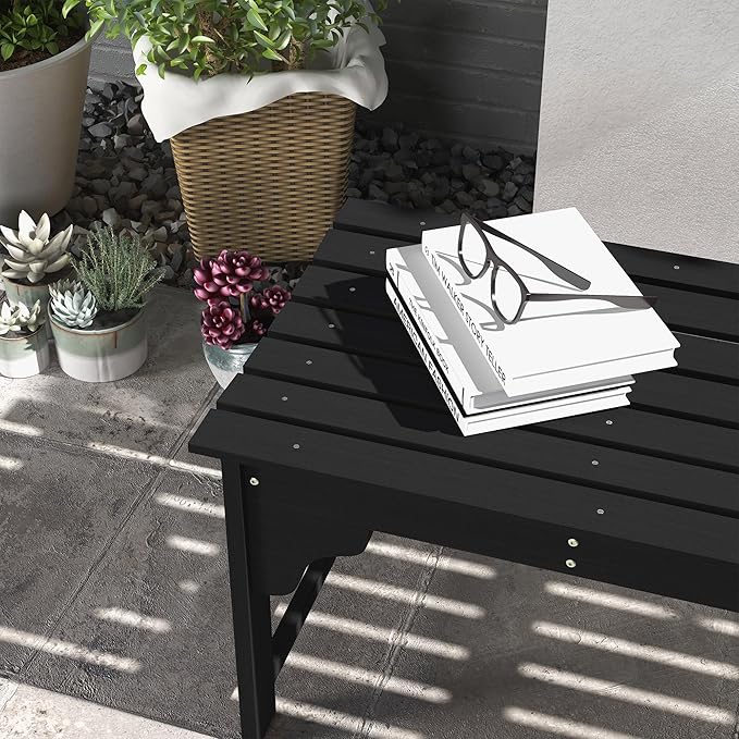Outsunny Wooden Garden Bench, Outdoor Park Bench with Slatted Seat, Backless Front Porch Bench with Curved Seat for Conservatory, Garden, Poolside, Deck, Black
