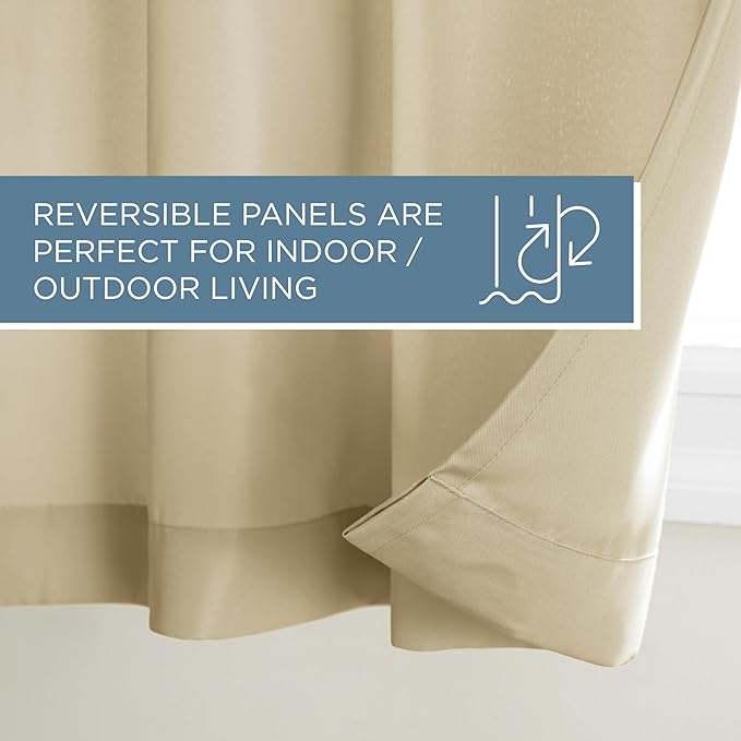 TOWN & COUNTRY BASICS Cabana Solid Heavyweight Indoor Outdoor Curtains, Light Filtering Opacity with Grommet Top, Water Repellent, 2-Pack Set, 54"x108", Natural