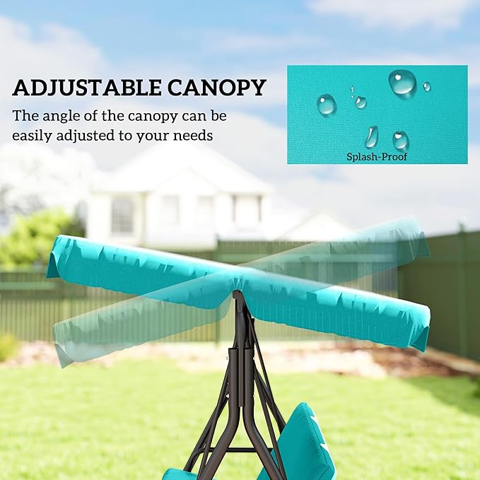 Outsunny 3-Seat Outdoor Patio Swing Chair with Removable Cushion, Steel Frame Stand and Adjustable Tilt Canopy for Patio, Garden, Poolside, Balcony, Backyard, Green