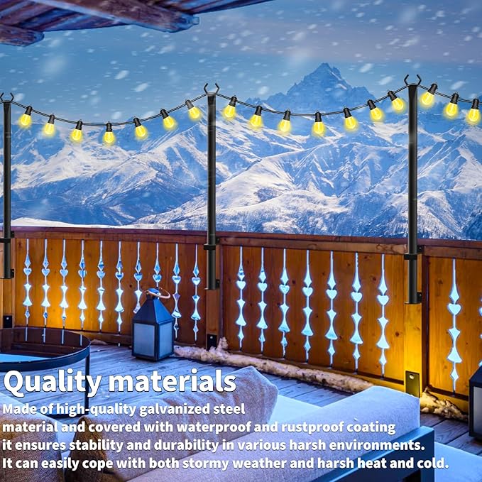 10 Pack String Light Poles,5Ft Light Poles for Outside String Lights,Outdoor Lights Pole with Fork,Metal Poles Stand for Patio Deck Backyard
