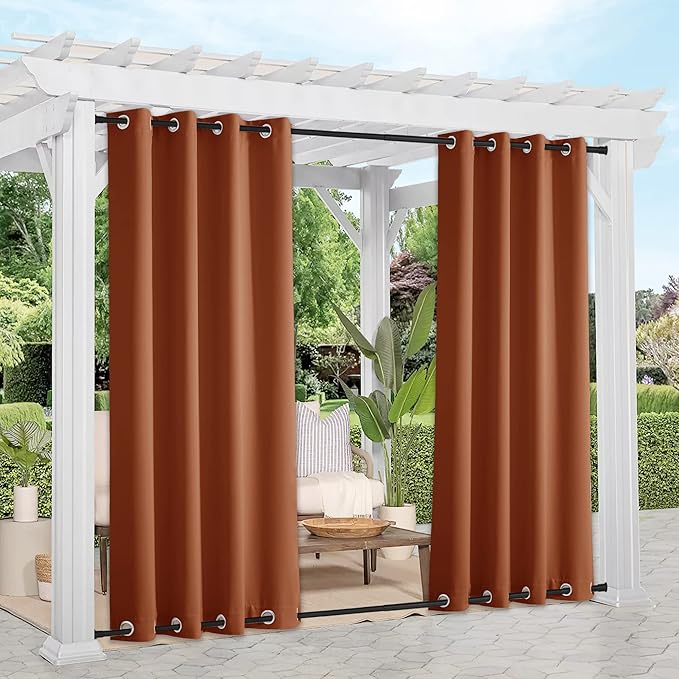 NICETOWN Outdoor Curtains Heavy Weight for Patio Waterproof & Windproof, Top and Bottom Rustproof Grommets Block The Sun & Heat Privacy for Yard/Porch, Burnt Orange, W52 x L108, 2PCs