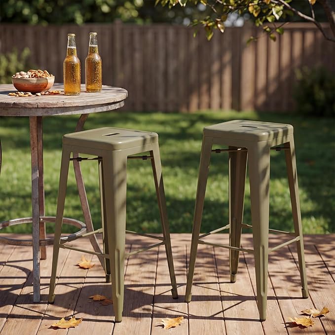 Shahoo 30 Inches Metal Bar Stools Counter Height Stackable Backless Stools, Industrial Patio Stools Indoor Outdoor Metal Kitchen Stools Set of 4 (Gun, 30'')