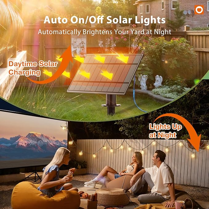 addlon 100FT Solar String Lights Outdoor with Remote, 54 LED Shatterproof Bulbs, Dimmable & Timable, 3 Light Modes, G40 Waterproof Solar String Lights for Outside Backyard Party Decor