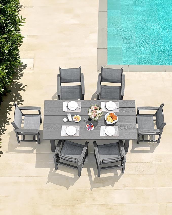 SERWALL Textilene Outdoor Dining Chair Set of 2, HDPE Frame with Textile Chair Seat, Holds up to 300 LBS, All Weather Resistant Chairs for Lawn, Garden, Yard and Poolside, Gray, Grey