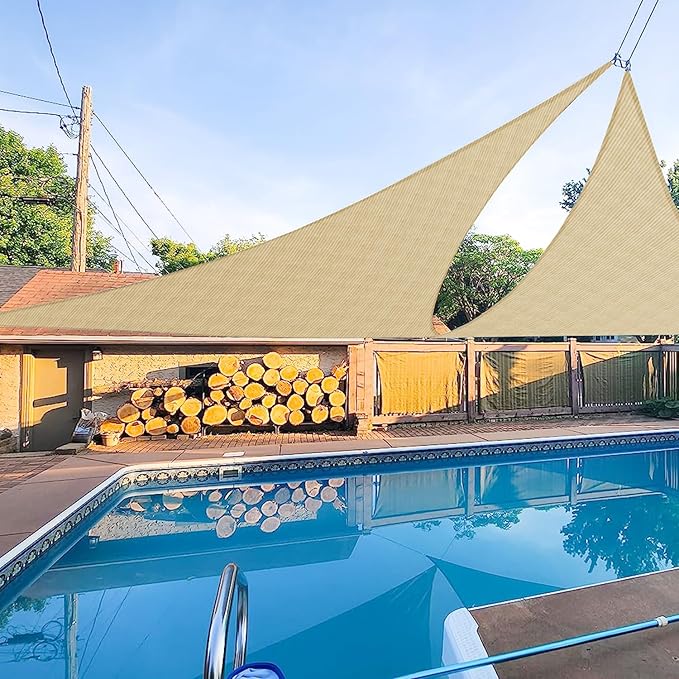 E&K Sunrise 11' x 11' x 11' Sun Shade Sail Triangle Canopy Shade Cover UV Block for Patio Backyard Garden Outdoor (Sand)