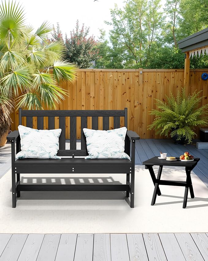 SERWALL Portable Folding Adirondack Table, HDPE Material Outdoor End Table, No Assembly Required, Weather-Resistant, 110 lbs Capacity, Small Table for Indoor and Outdoor uses, Black