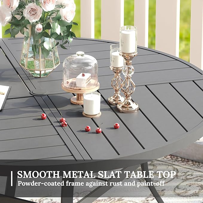 VICLLAX Round Patio Table with Adjustable Umbrella Hole for 4, All Weather Metal Outdoor Dining Table for Lawn Garden, 40.6" Outdoor Coffee Table, Grey Tabletop