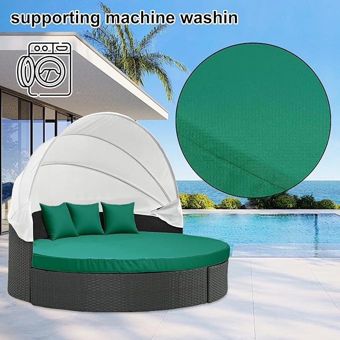 MICTONY Outdoor Daybed Cushion Cover, 66" Replacement Daybed with Elastic Band, Sun Bed Round Cushion ONLY (Daybed NOT Included), Ink Green