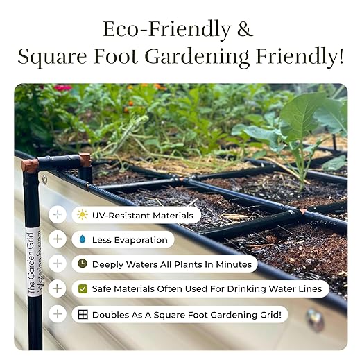 Garden Grid Watering System | Raised Garden Bed Drip Irrigation System – But Better | Pre-Assembled, Waters Every Plant Evenly, 2-Minute Setup | Square Foot Gardening Grid | US-Made (Cornerless, 2x8)