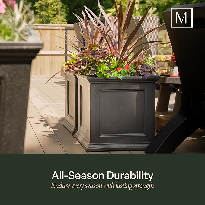 Mayne Fairfield 24-Inch Self Watering Square Planter Box, Weather-Resistant and Durable, Ideal for Indoor and Outdoor Use, Perfect for Patio, Porch, or Entryway