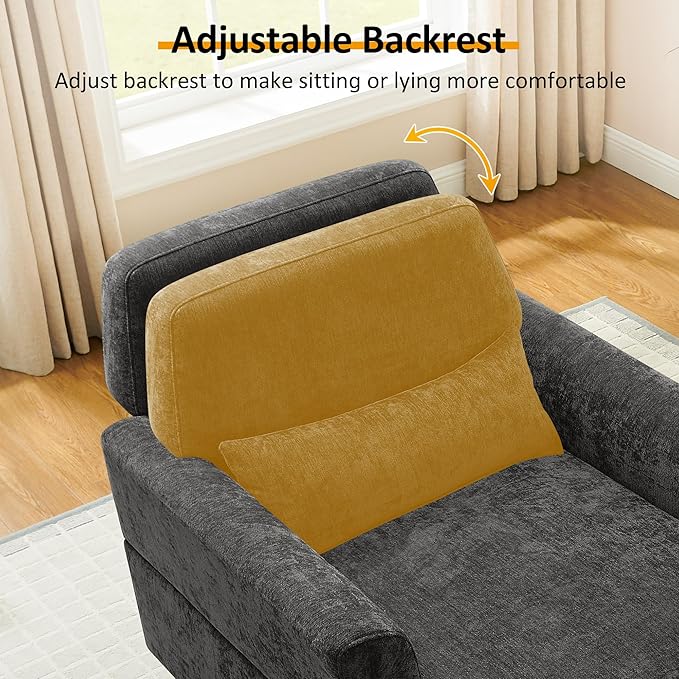 Chaise Lounge Chair Indoor with Adjustable Backrest, Upholstered Mid-Century Reading Chair, Oversized Accent Armchair for Living Room & Bedroom, Comfy Single Sofa Chair, Modern Living Room Chair