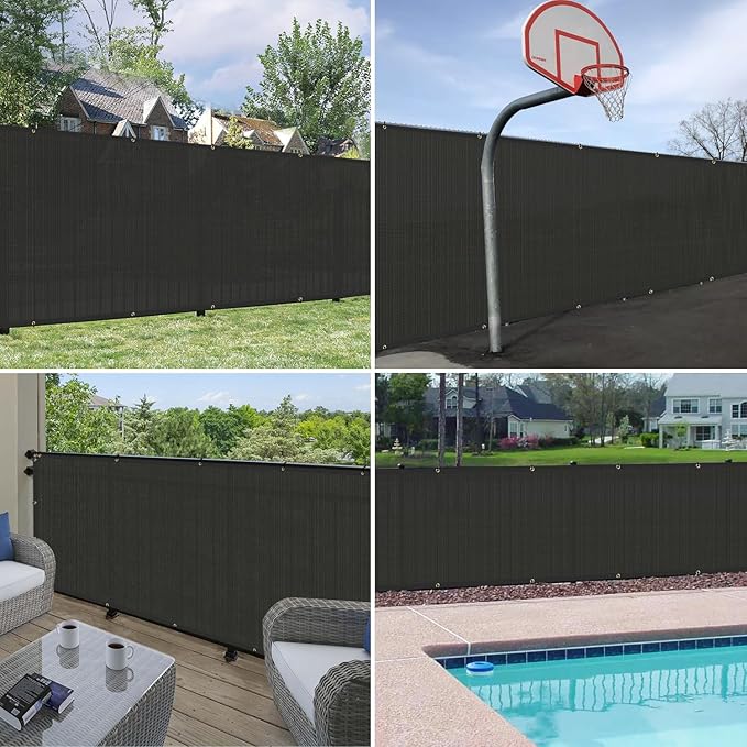Windscreen4less Privacy Fence Screen Heavy Duty Windscreen Fencing Mesh Fabric Shade Net Cover with Brass Grommtes for Outdoor Wall Garden Yard Pool Deck, 6'x139' Black