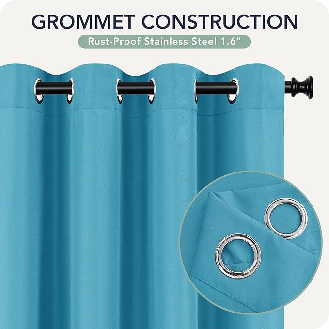 Outdoor Curtains for Patio Waterproof 6 Panels - Windproof, Privacy, Weatherproof Outside Drapes for Gazebo Pergola Porch, Grommet Top and Tab Bottom, 54x95 Inch, Teal