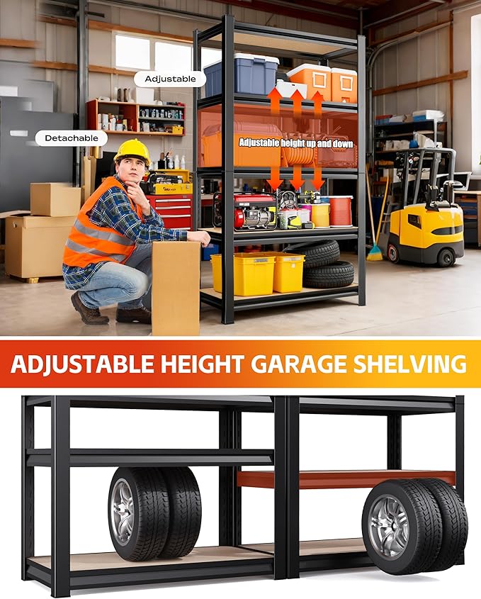 AOARGG Set of 2 Garage Shelving Heavy Duty Storage Shelves, Metal Adjustable Shelving Unit, Utility Garage Organizer Shelf for Basement, Pantry, Kitchen, Warehouse, 19.7" Dx45.6 Wx78 H, Black