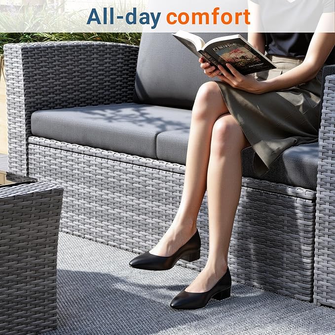 Wisteria Lane 4 Piece Patio Furniture Set, Wicker Outdoor Patio Conversation Furniture Set, All Weather Outdoor Patio Sofa with Cushion and Glass Table, Black