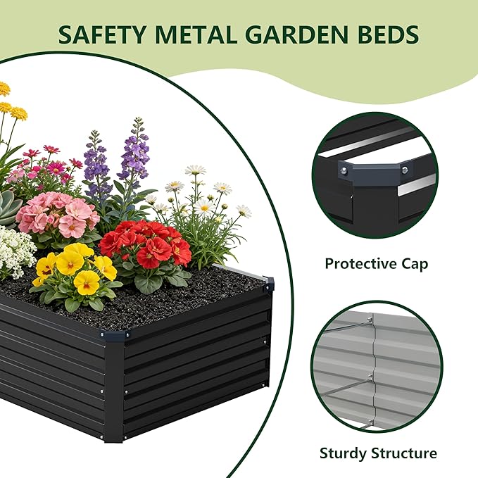 12x4x1 ft(2 Pack) Galvanized Raised Garden Bed,Outdoor Planter Box Metal Patio Kit Planting Bed for Vegetables Flowers and Succulents,Black