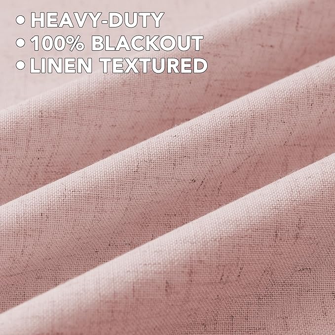 H.VERSAILTEX Linen Curtains 100% Blackout Curtains for Bedroom 63 inch Long Full Light Blocking Nature Linen Blended Window Curtains for Living Room Nickel Grommet (2 Panels, Heathered Baby Pink)