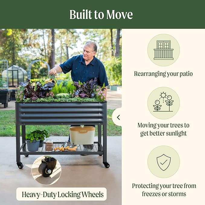 Rolling Elevated Raised Garden Bed-V Series, 2' x 6' Garden Beds with Legs & Storage Rack for Patio & Porch, 1000 Lbs Weight Capacity, Outdoor Planter Box for Vegetables Flower Herbs, Modern Gray
