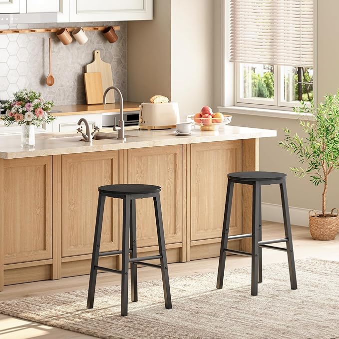 HOOBRO Bar Stools, Bar stools Set of 2,Counter Height Bar Stools, 24.8" Barstools for Kitchen Island, Industrial Kitchen Bar Chairs, for Dining Room, Bar, Black BB07BY01G1N2