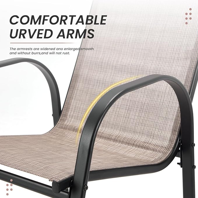 HOMREST Outdoor Bar Height Stools Set of 8,High Back Patio Chairs with Armrests,Textilene Chairs with Breathable Fabric & Metal Frame for All Weather,Taupe