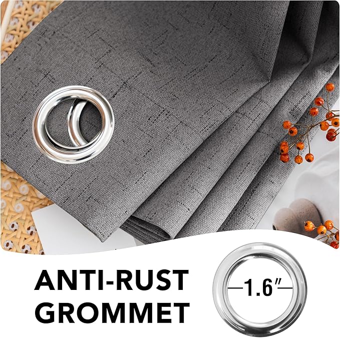 H.VERSAILTEX Linen Blackout Curtains 54 Inches Long 100% Absolutely Blackout Thermal Insulated Textured Linen Look Curtain Draperies Anti-Rust Grommet, Energy Saving with White Liner, 2 Panels, Grey