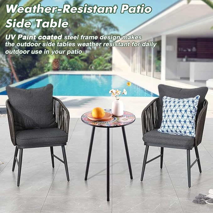 1 Pack Metal Outdoor Side Table Small Outside Round End Table for Patio Modern Accent Garden Corner Table for Small Spaces, Balcony, Porch, Weather-Resistant, Plant Stand Indoor