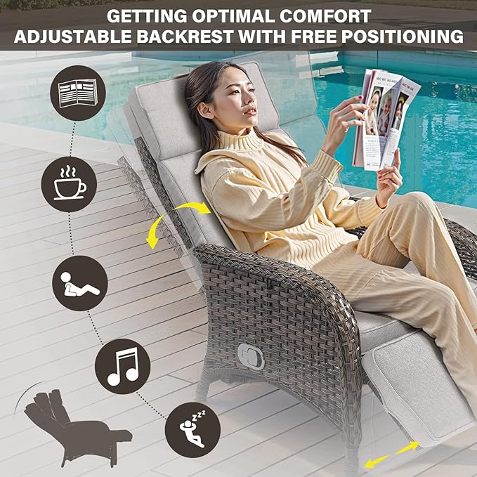 Belord 5 Piece Patio Furniture Set with Recliner Chair - Removable Outdoor Patio Couch Set, Chaise Lounge Chair Outdoor with Adjustable Backrest and Footrest for Casual Gathering Brown/Beige