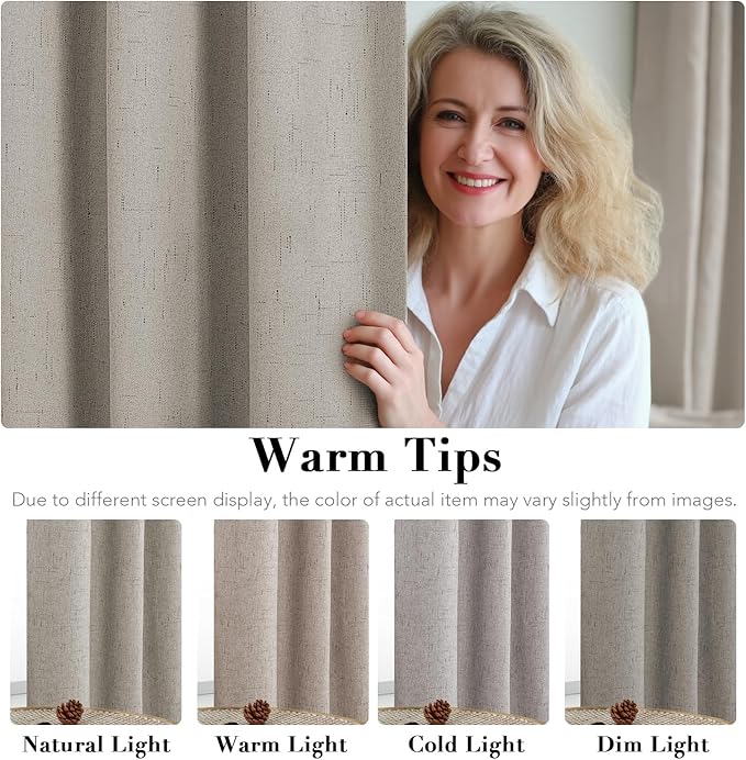 H.VERSAILTEX Linen Blackout Curtains 54 Inches Long 100% Absolutely Blackout Thermal Insulated Textured Linen Look Curtain Draperies Anti-Rust Grommet, Energy Saving with White Liner, 2 Panels, Stone