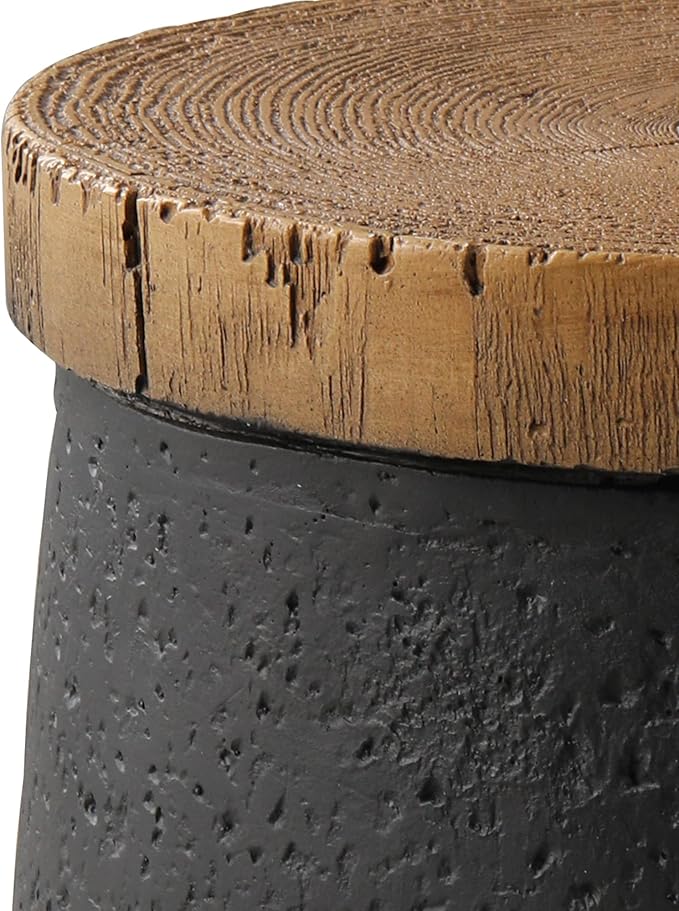 SUNBURY Small Outdoor Side Table, 13" W Black Outdoor End Tables for Patio, Accent Side Table, Garden Stool Wooden-Look Top Concrete for Livingroom Bedroom, Garden, Backyard