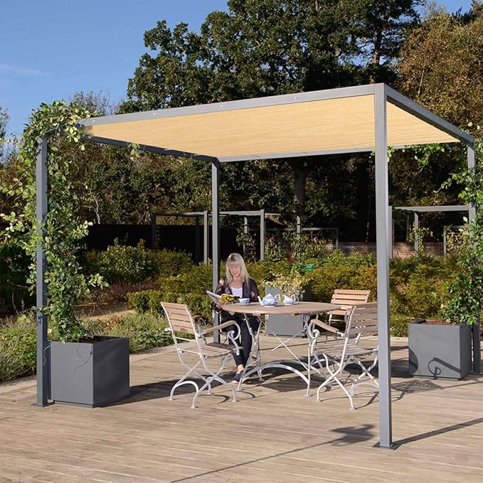 Eden's Decor Straight Flat-Edged Sun Shade Sail Rectangular 13' x 15' Beige UV-Blocking Outdoor Canopy Fabric Cloth Awning for Pergola Patio Garden Backyard Custom Size