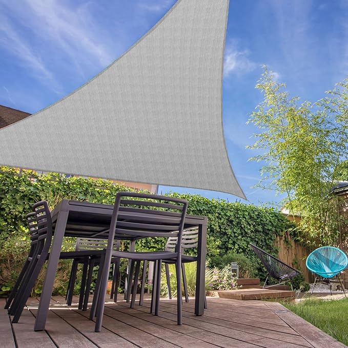 E&K Sunrise 28' x 28' x 28' Sun Shade Sail Triangle Canopy Shade Cover UV Block for Patio Backyard Garden Outdoor (Light Gray)