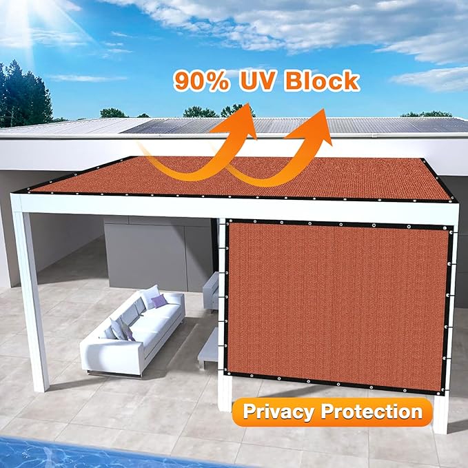 Artpuch 90% Sun Shade Cloth, 7 x 14 FT Pergola Shade Cover Canopy with Grommets, Sun Screen Fabric Tarp for Patio, Outdoor, Garden, Backyard, Rust Red