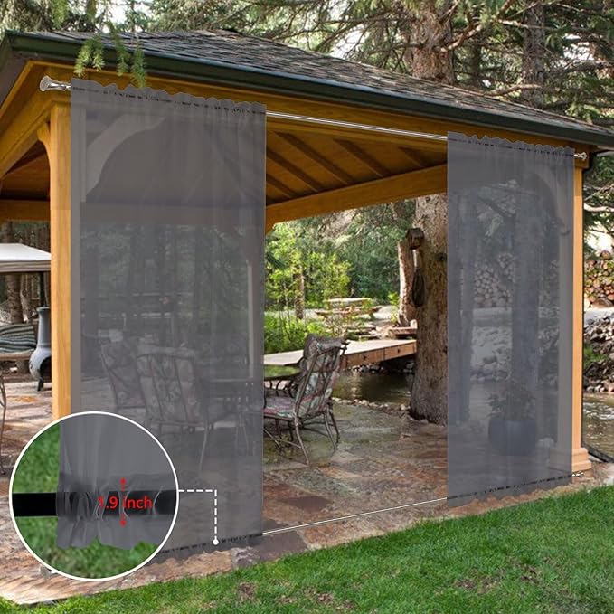 SpaceDresser Waterproof Outdoor Sheer Curtains for Patio - 4 Panels Rod Pocket Indoor Voile Sheer Curtain for Living Room,52W x 120L inch,Grey