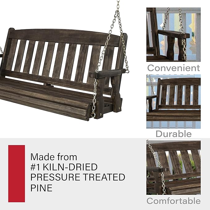 Amish Casual Heavy Duty 800 Lb Mission Treated Porch Swing with Hanging Chains (5 Foot, Dark Walnut Stain)