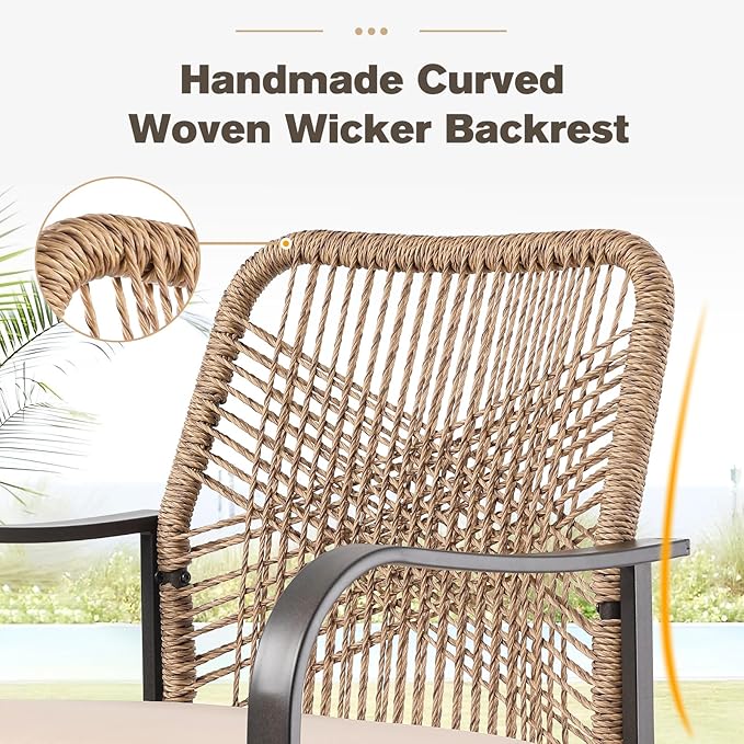 Patio Swivel Bar Stools Set of 6, Outdoor Rattan Height Bar Patio Swivel Chairs with Steel Frame and Thickened Cushion for Garden, Balcony, Lawn and Backyard (Rattan Brown)