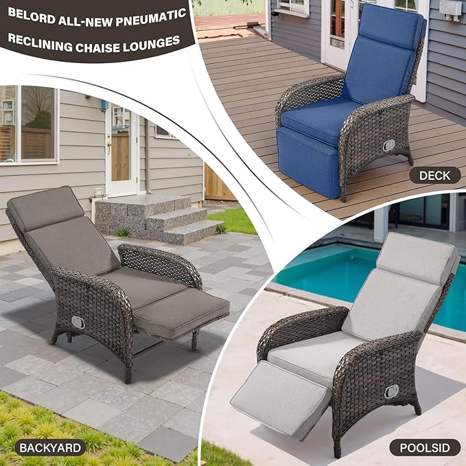 Belord 5 Piece Patio Furniture Set with Recliner Chair - Removable Outdoor Patio Couch Set, Chaise Lounge Chair Outdoor with Adjustable Backrest and Footrest for Casual Gathering Brown/Beige