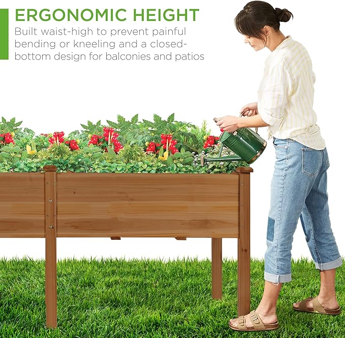 Best Choice Products 72x24x30in Raised Garden Bed, Elevated Wood Planter Box Stand for Backyard, Patio, Balcony w/Divider Panel, 6 Legs, 300lb Capacity - Acorn Brown