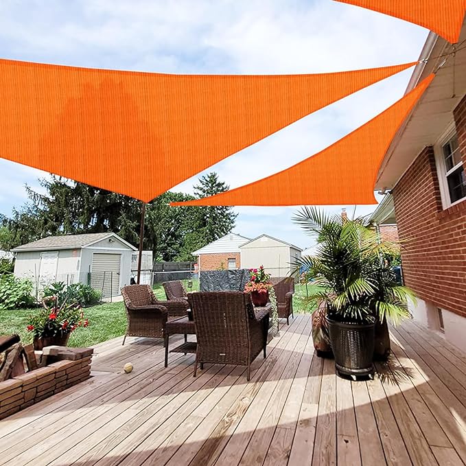 Patio Paradise 16' x 16' x 16' Sun Shade Sail Triangle Canopy Shade Cloth Fabric Sunlight Block Patio Pergola Cover HDPE Deck Awning for Outdoor Backyard Roof Shading, Orange
