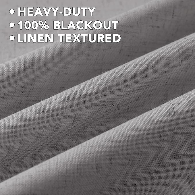 H.VERSAILTEX Linen Curtains 100% Blackout Curtains for Bedroom 63 inch Long Full Light Blocking Nature Linen Blended Window Curtains for Living Room Nickel Grommet (2 Panels, Heathered Dove)